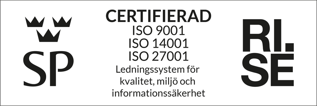 Certifierade enligt ISO 9001, ISO 14001 och ISO 27001